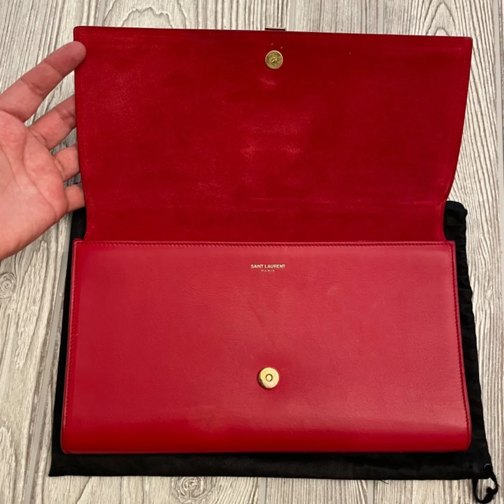 SAINT LAURENT Calfskin Classic Y Ligne Clutch Rouge Orient - Picture 5 of 11